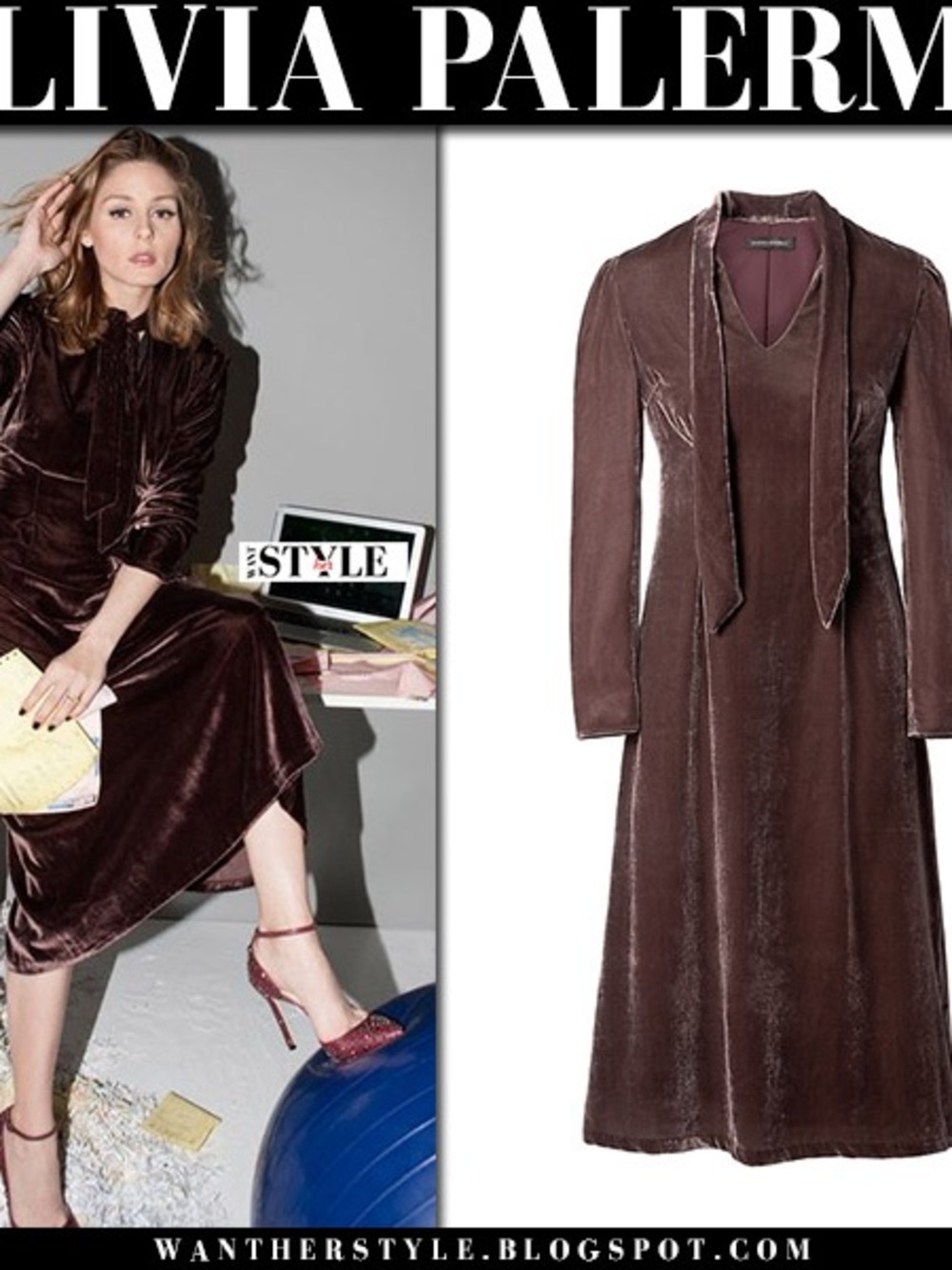 Banana Republic x Olivia Palermo Velvet Cocktail Midi Dress in Plum